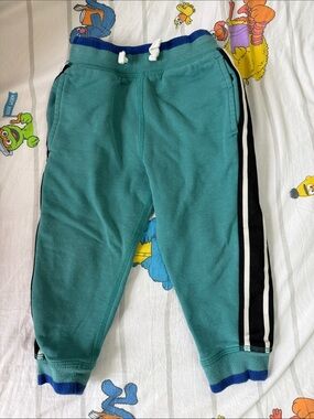 Hanna Andersson Teal Jogger Sweatpants with Black & White Side Stripes 3T